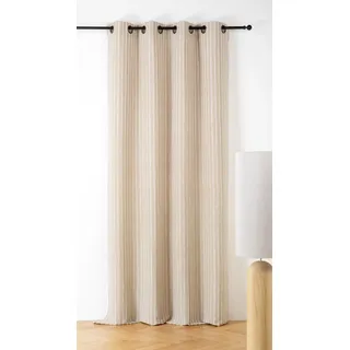 Linder Vorhang mit vertikalen Streifen – natürlicher Stil – mit Ösen – Maße: 140 x 265 cm – Farbe Leinen und Weiß – 49% Baumwolle, 33% Leinen 18% Polyester – Kollektion Priscilia