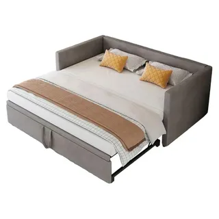 Schlafsofa - Ausziehbares Tagesbett - Liegefläche 90/180x200 cm - Holzgestell - Samtbezug - Ohne Matratze - Hellgrau