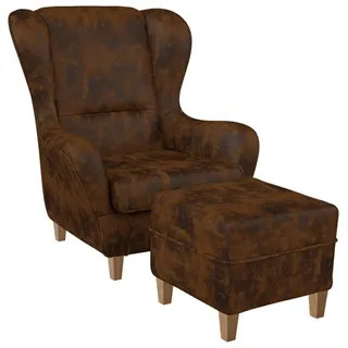 Supellex Ohrensessel Sofia Kunstleder 92 x 68 x 95 cm Hellbraun mit Hocker