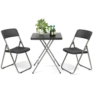Sekey Poly-Rattan Bistro-Set 3 set Balkonset Klappmöbel Klappstuhl Schwarz - Schwarz