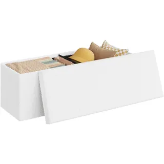 WOLTU Sitzbank mit Stauraum, für Wohnzimmer Schlafzimmer Flur, Sitzhocker Sitztruhe klappbar, aus Teddyfleece, 110x38x38 cm, Weiß