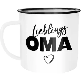 MoonWorks Tasse Emaille Tasse Becher Lieblingsoma Geschenk Oma Kaffeetasse Moonworks®, Emaille, emailliert und mit Aufdruck schwarz|weiß