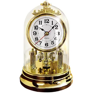 Weltbild Tischuhr Gold mit Glocke - Standuhr Nostalgisch Deko Vintage Wohnzimmer Uhr mit Haube Kleine Uhr zum Hinstellen als Kaminuhr Antik Drehpendeluhr Deko Home Table Clock