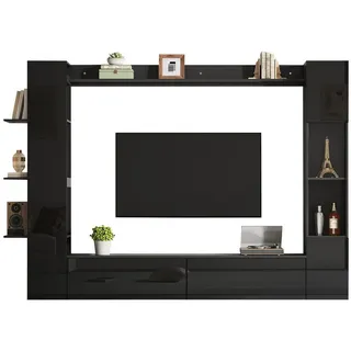 Beauniv Wohnwand, Schwarz, Holzwerkstoff, 30x170x245 cm, Wohnzimmer, Wohnwände, Anbauwände