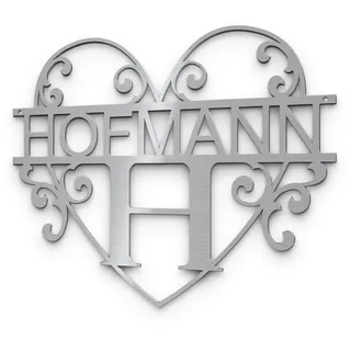 Monogramm Schild Namen aus echtem Edelstahl - Familie Türschild personalisiert mit Buchstabe Name - Bohrlöcher zur Befestigung Hauswand - Metallschild Deko Haustür - Geschenk Hochzeit