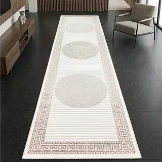 CARPETIA Teppich Orientmuster Creme Beige mit Glanzeffekt 100x300 cm | Pflegeleicht, strapazierfähig und schmutzabweisend, OEKO-TEX geprüft, für Fußbodenheizung, mit Glanzeffekt