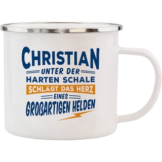 History & Heraldry Echter Kerl - Emaille Becher Christian - individuelle Tasse mit Name und Spruch