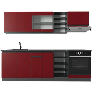 Vicco Küchenzeile R-Line J-Shape 240 cm Rot/Anthrazit