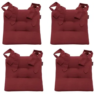 MAGMA Fino Stuhlkissen Sitzkissen Schleifenband Auflage Polster Stuhl Stuhlauflage Rattanstühle extra dick Esszimmerstühle 4er Set Indoor Outdoor (Rot)