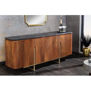 riess-ambiente Sideboard GATSBY 160cm braun / grau / gold (Einzelartikel, 1 St), Wohnzimmer · Massivholz · Metall · Marmor · Kommode · Retro Design braun|grau 160 cm x 75 cm x 40 cm