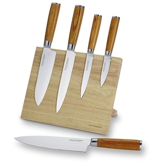 ECHTWERK Messer-Set Damastmesser Set 5tlg. Inkl. Magnet‐Messerblock aus Holz