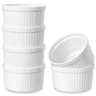 MALACASA Creme Brulee Schälchen 6er Set, Ø 9cm - 240 ml Souffle Förmchen Backofenfest, Porzellan Ofenfeste Förmchen, Creme Brulee Schalen, Mini Auflaufform, Weiß, Serie Ramekin