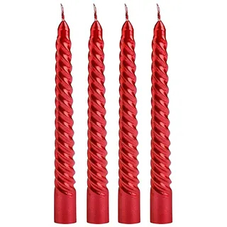 Rote Spiralkerzen 4 Stück 26 cm Lang Gedrehte Stabkerzen Set für Dopamine | Decor, Elegante, Lange, Kerzen, Esstisch, Hochzeit, Party, Romantisches, Abendessen, Tropfkerzen, Flaschen, Klein
