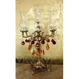 Casa Padrino Barock Kristall Hockerleuchte - H 86 cm - Rot / Orange - Luxus Kollektion