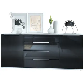 Vladon Sideboard 166,5 x 72,5 x 35 cm Weiß matt / Schwarz Hochglanz