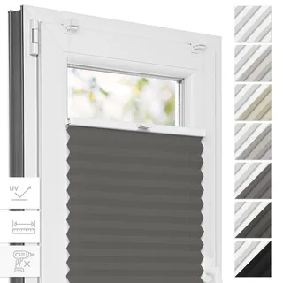 Estika Thermo Plissee ohne Bohren - 80 x 200 cm - Farbe: Anthrazit - Fensterrollos für innen, Plissee Verdunklung, Plissee Blickdicht, Rollos für Fenster ohne Bohren