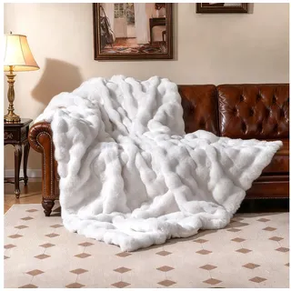 Wohndecke, COSTWAY, Kuscheldecke, Sofadecke, luxuriöse Felldecke, 153 x 203 cm weiß 153 cm x 203 cm