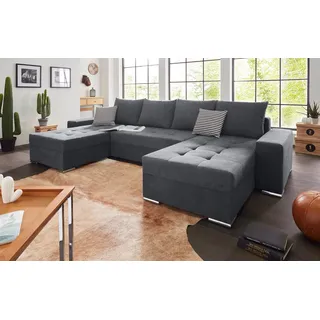 Collection AB Wohnlandschaft COLLECTION AB "Josy XL U-Form, Breite: 313 cm", anthrazit, B:313cm H:84cm T:161cm, 100% Polyester, Sofas, Wohnlandschaft, Bettfunktion, Bettkasten & 2 Zierkissen, Federkern, Topseller