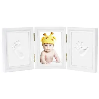 Gipsabdruck Baby Hand Fuß Set Bilderrahmen Weiß 3-teilig