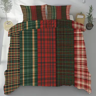 Vintage Patchwork Bügelfrei Bettwäsche 135x200 cm, Kariert Schottenkaro