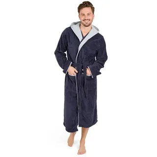 Blumtal Bademantel Herren, Baumwolle, mit gefütterter Kapuze, mit samtigen Frottee-Velours, Oeko-TEX® Zertifiziert blau XL