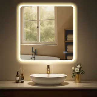 CLP Badspiegel Jericho mit Beleuchtung, Anti-Beschlag Badezimmerspiegel, Wandspiegel mit LED-Licht, dimmbar, 3 Licht-Modi