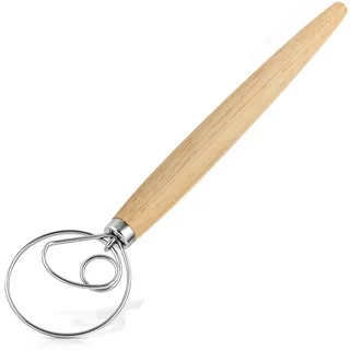 Dänischer Schneebesen, 13 Zoll Premium Edelstahl Brotmixer Schneebesen, Holzgriff Werkzeug für die Küche, Hochwertiger Rührstab für Brotteig, Gebäck oder Pizzateig