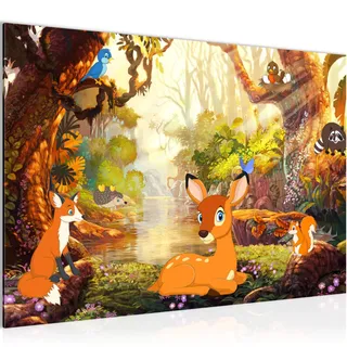 Runa Art Bild Kinderzimmer Wald Modern Wandbilder Babyzimmer Spielzimmer 1 Teilig - Made In Germany - Waldtiere Braun Flur 022715b