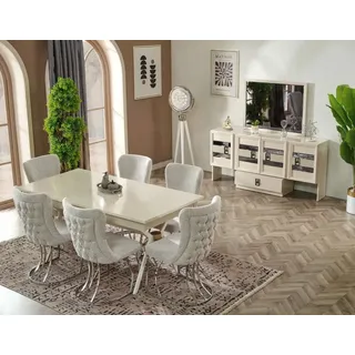 aea Esszimmer Set 9tlg Esstisch Modern 6x Stühle Sideboard, mit Spiegel), Holzmöbel