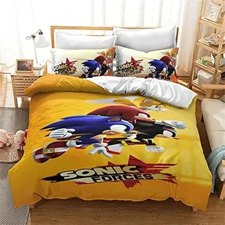 LKFFHAVD Sonic Bettwäsche - Set, Anime Sonic Bettbezug, Cartoons Sonic Kinder Duvet Cover, 3D Druck Mikrofibre - Mit Kissenbezug (200 x 200 cm,13)