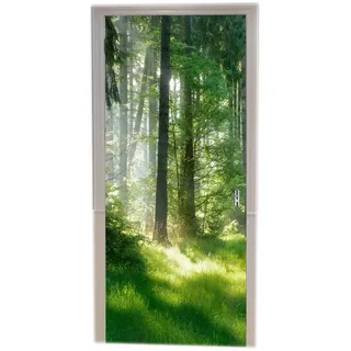 A.Monamour Türtapete Selbstklebend Türfolie Türposter 3D Sonnenstrahlen Durch Neblige Grüne Fichtenwald Natur Landschaft Vinyl Folie Türdeko Tapete Wandbild Türaufkleber Türtattoo 90 x 200 cm