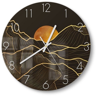 DEQORI Wanduhr 'Goldenes Linien Gebirge' (Glas Glasuhr modern Wand Uhr Design Küchenuhr) goldfarben|schwarz
