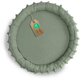 lilimaus Bodenkissen Sitzkissen für Kinder aus Musselin - Spielmatte & Kuschelecke, mit zarter Rüscheneinfassung - zum Lesen, Spielen & Kuscheln grün mit Flatter | Ø 90 cm
