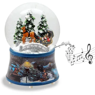 Schneekugel Spieluhr Weihnachten | Kutsche Brücke | B: 10 cm | 20257 | Breite: 10 cm, Höhe: 14 cm | Winterlandschaft Eisläufer | Schüttelkugel Weihnachtsdekoration | mit Musik