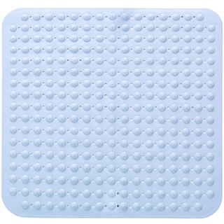 Duschmatte, 48 x 48 cm Antirutschmatte mit Saugnäpfen, Waschmaschinenfest, Quadrat, Hellblau