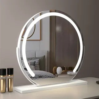 REIFNA Schminkspiegel mit Beleuchtung,um 360° Drehbar,Tischspiegel FüR Schlaf-und Ankleidezimmer,Spiegel 60cm,Smarter Tisch-Schminkspiegel mit Induktivem Touch-Schalter (Color : Wit, Size : 50x50cm)