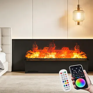 json2xml wasserdampf Kamin,Elektrischer 3D-Wasserdampfkamin, Mehrfarbige LED – Kamin Mit 3D-Effekt – Berührbarer Nebel, Einbau-Dampfkamin, App-/Fernbedienungs-/Touch-Steuerung 100cm/39.3in