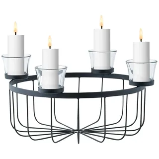 Moderner Adventskranz Usha handgefertigt aus Metall in Schwarz 33 cm