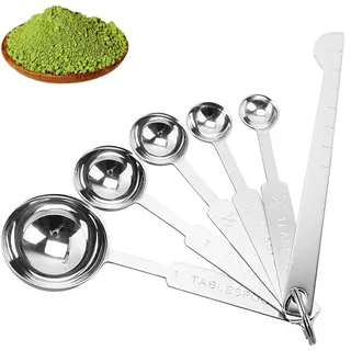 6 Stück Messlöffel-Set, Messlöffel Rostfreiem Edelstahl mit Messlineal Eingravierte, Measuring Cups Messbecher Klein Löffel Set, Dosierlöffel für Gewürzgläser Trockenrationen Flüssigkeit Backmessen