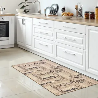 CARPETIA Küchenläufer Küchenteppich Küche Coffee Cappuccino Espresso Macchiato beige braun schwarz - Größe: 67x180 cm