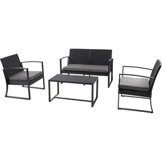 Svita LOIS XL Poly Rattan Sitzgruppe Gartenmöbel Metall-Garnitur Bistro-Set Tisch Sessel Schwarz