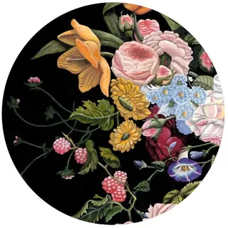 Bilderdepot24 Teppich Vinyl Wohnzimmer Schlafzimmer Flur Küche Blumen modern, rund - bunt glatt, nass wischbar (Küche, Tierhaare) - Saugroboter & Bodenheizung geeignet bunt 80 cm x 80 cm