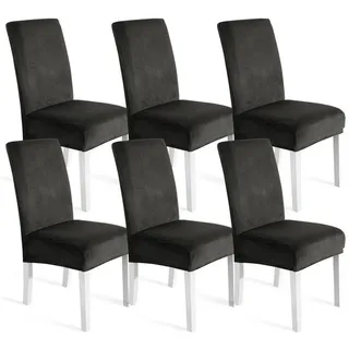 luxuskollektion Stuhlhusse Samt Dunkel Grau 6er Set