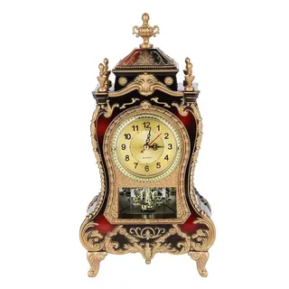 TITA-DONG Retro-Wecker, Kunststoff-Tischuhr Im Vintage-Stil, Antike Dekorative Schreibtischwecker für Zuhause und Hotel mit Pendel und Glockenspiel für die Dekoration von Bücherregalen(Bräunlichrot)