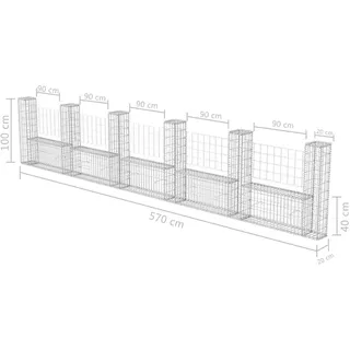 vidaXL Gabionenkorb U-Form 570 × 20 × 100 cm