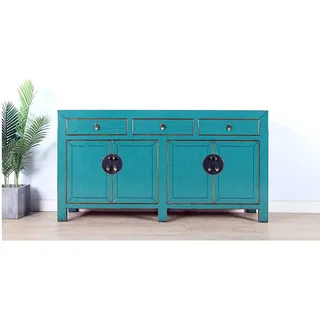 chinesische Kommode Sideboard 4 Türen 3 Schubladen türkis RAL5018 #M-SID-A5TQ