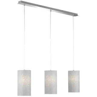 FISCHER & HONSEL LED Pendelleuchte, Dimmfunktion, LED wechselbar, Warmweiß, Designklassiker Zylinder Stoff-Schirm 3 flammig hängend 110cm lang grau
