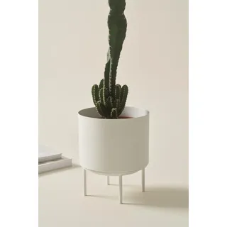 Jotex Monique Übertopf, vielseitiger Blumentopf aus Eisen mit kleinen Gestell für den Innen- und Außenbereich, Weiß Pflanzer, 26 cm hoch, Ø 22 cm