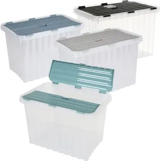 Wellenboxen 88L 60x45x45cm Deckel Transparent Aufbewahrung Spielzeugkiste - Transparent