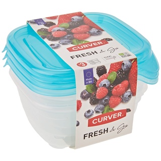 Curver Set mit 3 Fresh'n Go-Boxen (3 x 0,25 l) – transparente Frischhaltebox – geeignet für Mikrowelle, Spülmaschine, Gefrierschrank – blau